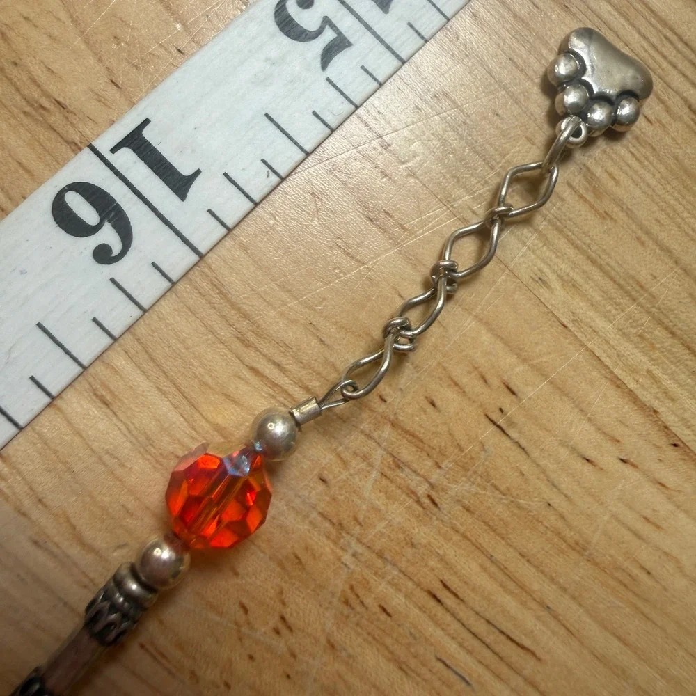 Boho Paw Print Crystal Beaded Silver Tone Bracelet 925 Sterling